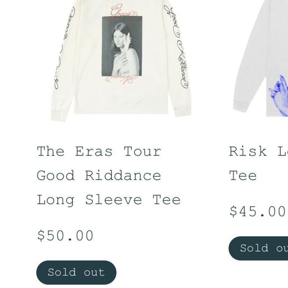 GRACIE ABRAMS The Eras Tour Good Riddance Long Sleeve Tee 2024 New w/o Tag SOO - Picture 8 of 12